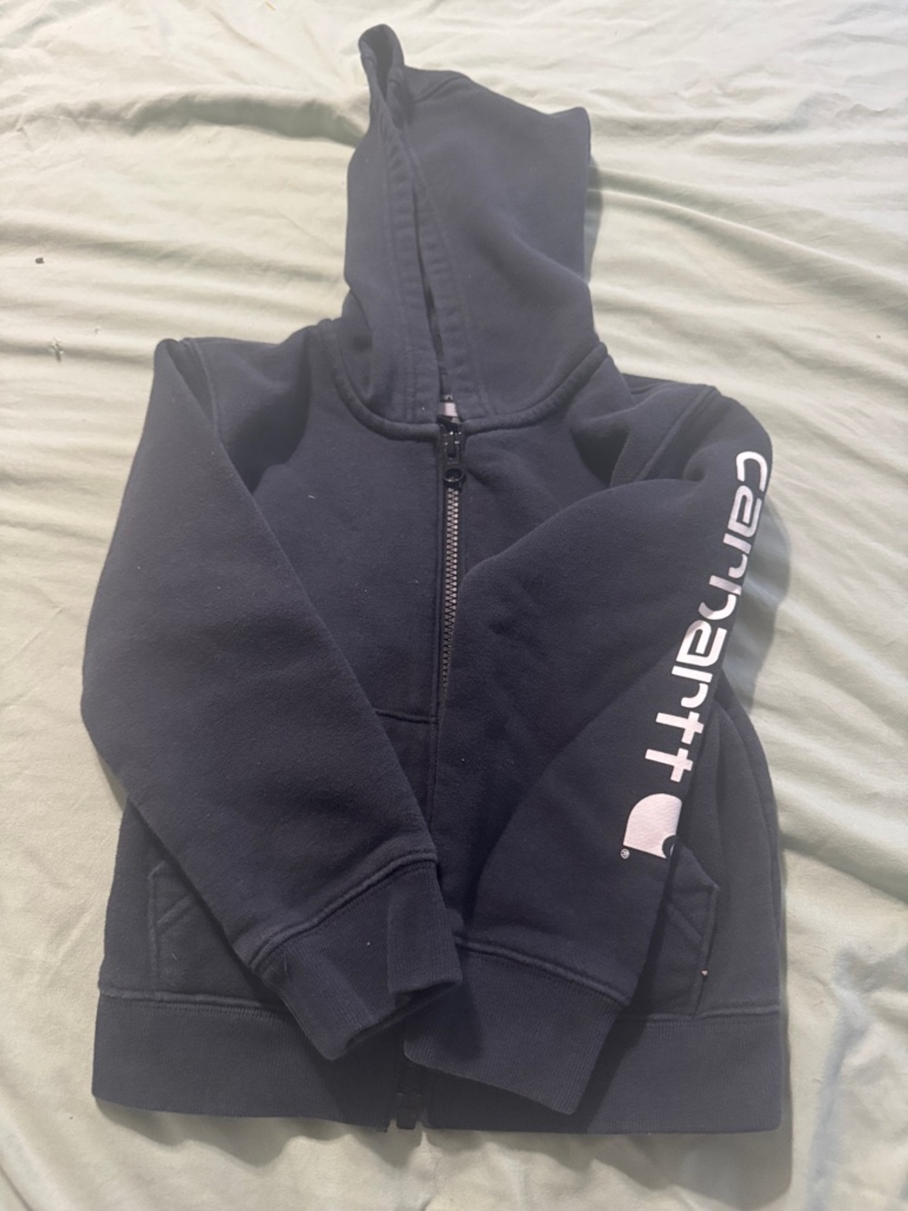 Carhartt Kids Black Full-Zip Hooded Sweatshirt with Sleeve Logo